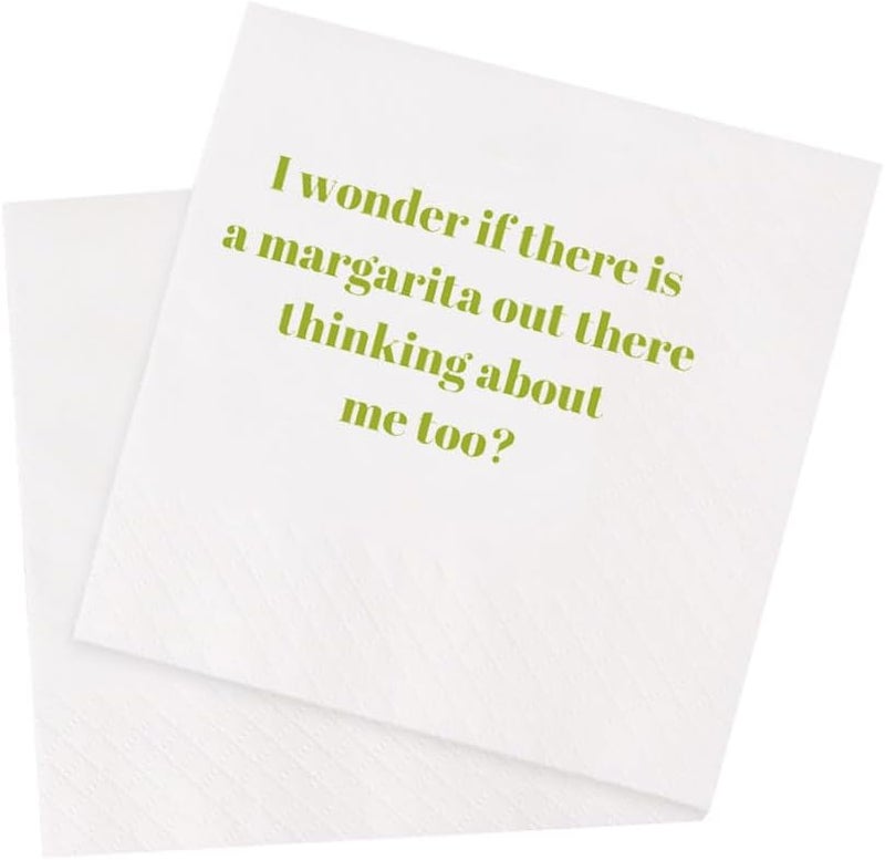 VOWFOO Funny Cocktail Napkins 100Pcs Funny Quotes Saying Disposable Paper Party Napkins 4.5 x 4.5 Two-ply (I Wonder If There Is a Margarita Out There Thinking About Me Too Napkins) - Image 1